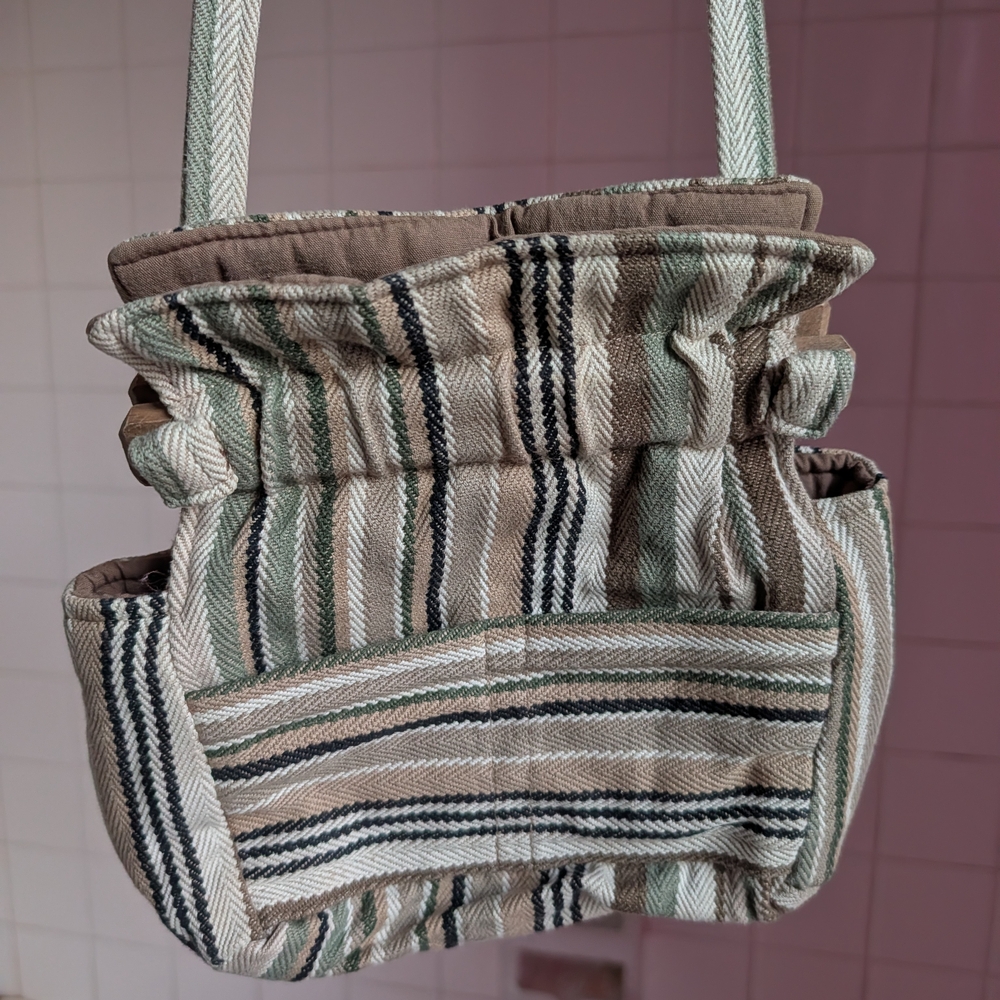 Striped Beige and Green Women's Bag